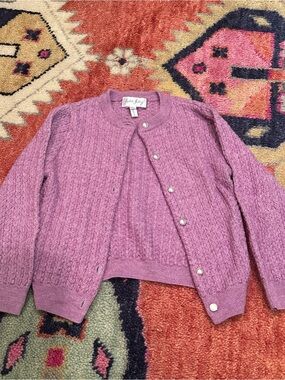Rachel Riley Lilac Cable-Knit Cardigan with Pearl Buttons